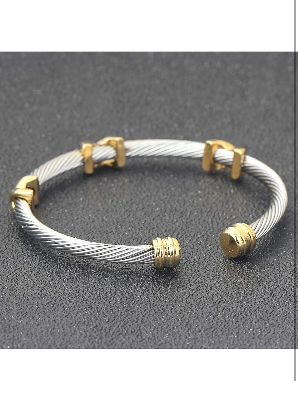 Two-Tone Twisted Cable Open Cuff Bracelet - Silver & Gold - Picture 4 of 6